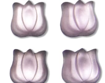 Tulip Glass Cabochon 4 pcs Vintage Lavender Stones RARE Lalique Inspired S-409