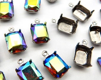 8 pcs Glass Madera Topaz ab Jewels 1 ring setting  12x10mm Vintage Set stones S-417 8pc settings