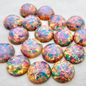 Fire Opal Cabochon 6 pc 15mm  Pink Vintage Glass Harlequin Stones S-98-P
