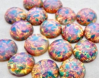 Feueropal-Cabochon, 6 Stück, 15 mm, rosa Vintage-Glas, Harlekin-Steine, S-98-P