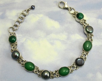 Genuine Fresh Water Pearl Bracelet Sterling Silver Jade Gemstone Semi Precious Beads G-64