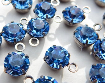 Rhinestone Drop 6mm Crystal Bead Light Blue Sapphire Swarovski Crystal rhinestone set stones One Loop 4 pcs F