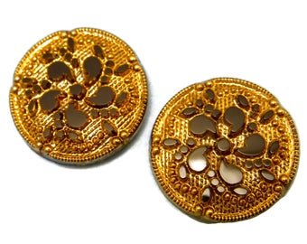 18mm Glass Cabochons 2 pcs Bronze Floral Vintage Glass Cabochon Stones S-29