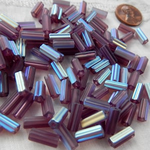 Lavender Matte ab Glass Tube Beads 50pcs Pink 10x4mm Czech Tube B-179