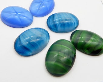 Vintage Glass Cabochons 6 pcs 25x18 Green Blue Stones Mix 36