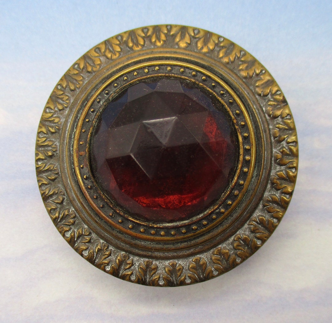 Deco Button Antique Victorian Button 1 5/8 Inch Ornate Purple Glass Art Deco Button ...