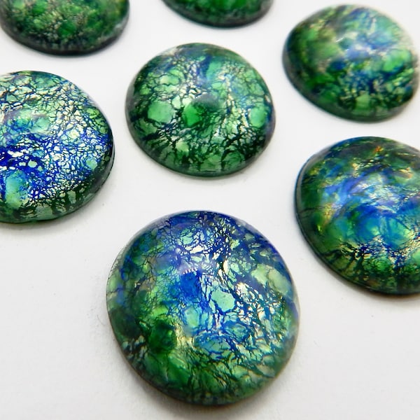Cabujones de ópalo verde de 16 mm, piedras de vidrio vintage S-9