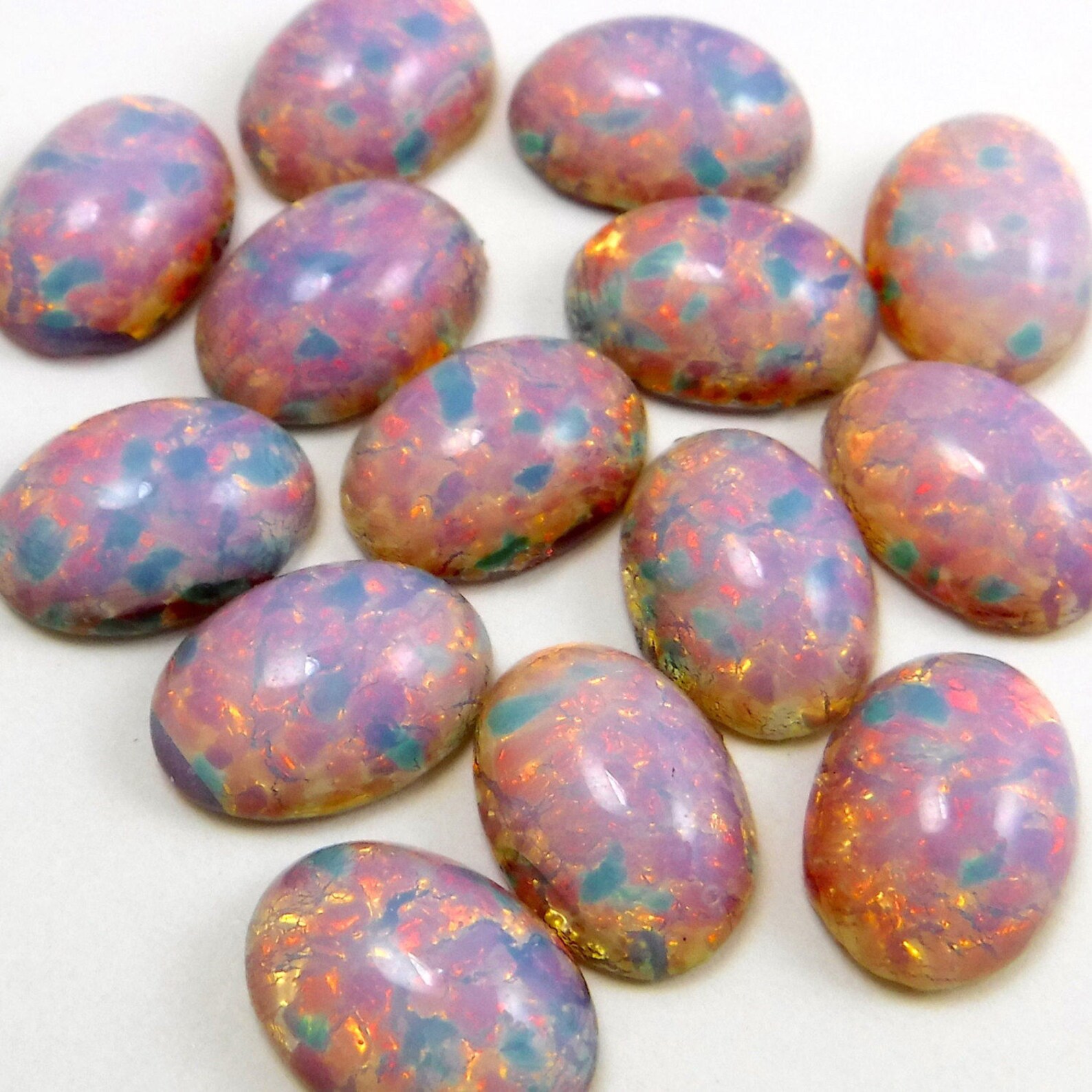 Pink fire Opal Cabochon Vintage Glass Stones 6 pcs 14x10mm Etsy