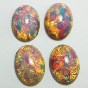 Vintage glass cabochon 4 pcs 18x13 mm pink fire opal harlequin S-15 Y image 7