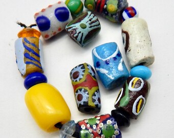 African Trading Beads Vintage MILLEFIORI Handmade Antique Venetian Murano Glass Beads B 328