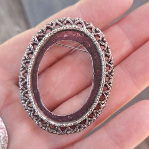 Vintage Brooch Blank Pin Settings Fits 30x40mm Blue Glass Oval Cabochon LOT 26