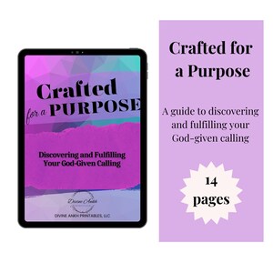 May include: A digital download of a 14-page guide titled "Crafted for a Purpose: Discovering and Fulfilling Your God-Given Calling". The cover features a pink and blue geometric design with the title in black text.