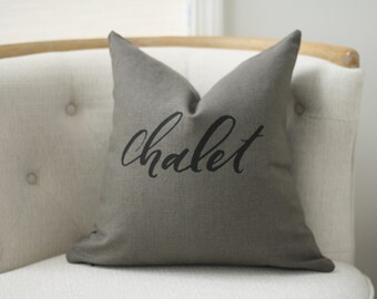 18"x18" Dark Gray Linen with Black Ink "Chalet" Pillow Cover