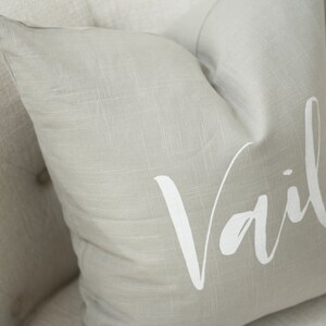 18x18 Light Gray Linen with White Ink Vail Pillow Cover Colorado Pillow image 2