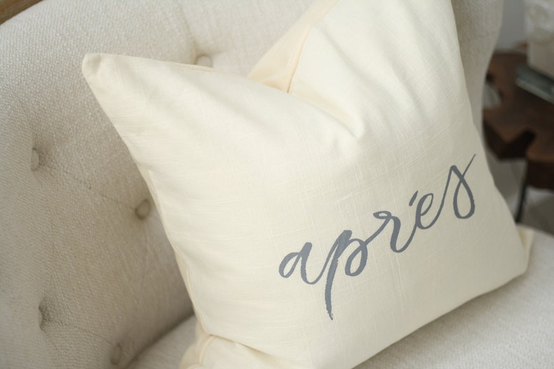 18x18 Ivory Colored Linen with Grey Ink Apr\u00e9s Pillow Cover