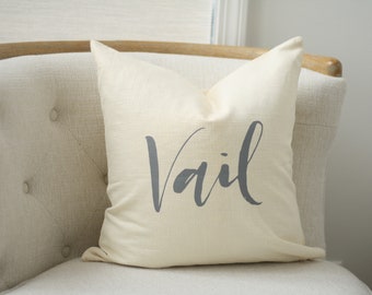 18"x18" Ivory Linen with Gray Ink "Vail" Pillow Cover | Colorado Pillow