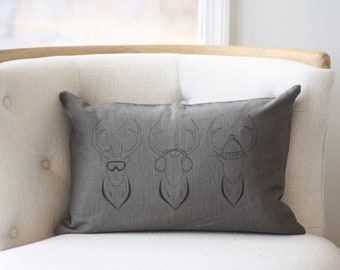 14"x24" Deer Trio Lumbar Pillow Cover | Snow | Ski | Mountain |