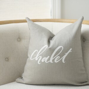 18x18 Light Gray Linen with White Ink Chalet Pillow Cover image 1