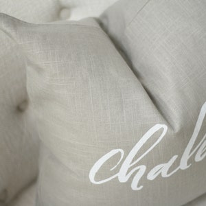 18x18 Light Gray Linen with White Ink Chalet Pillow Cover image 2