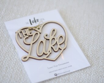 Laser Cut "Heart Lake" Wood Ornament