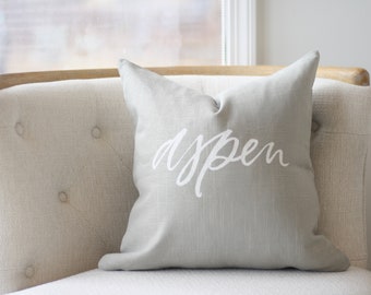 18"x18" Light Gray Linen with White Ink "Aspen" Pillow Cover | Colorado Pillow