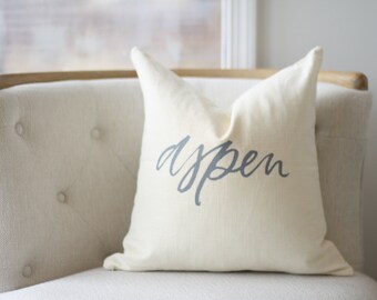 18"x18" Ivory Linen with Gray Ink "Aspen" Pillow Cover | Colorado Pillow