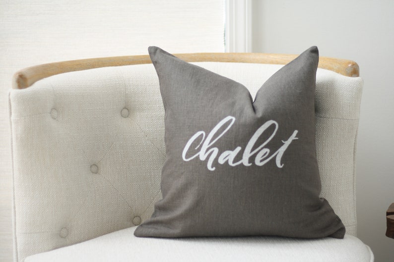 18x18 Dark Gray Linen with White Ink Chalet Pillow Cover image 1