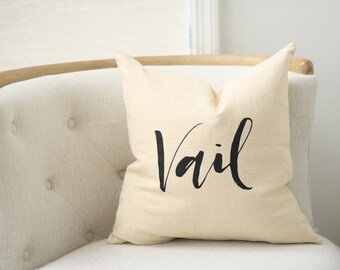 18"x18" Natural Colored Linen with Black Ink "Vail" Pillow Cover | Colorado Pillow