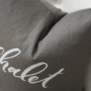 18x18 Dark Gray Linen with White Ink Chalet Pillow Cover image 2