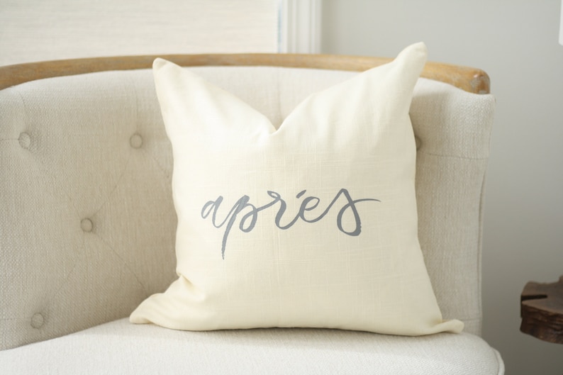 18x18 Ivory Colored Linen with Grey Ink Apr\u00e9s Pillow Cover