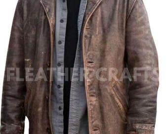 Men Brown Distressed Leather Jacket: Dean Winchester Style Coat