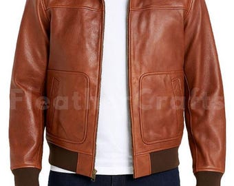80s Vintage Genuine Leather A2 Flying Jacket. Classic Mens Dark