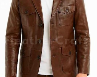Costume National Homme CNC Brown Leather Blazer Jacket Size IT48