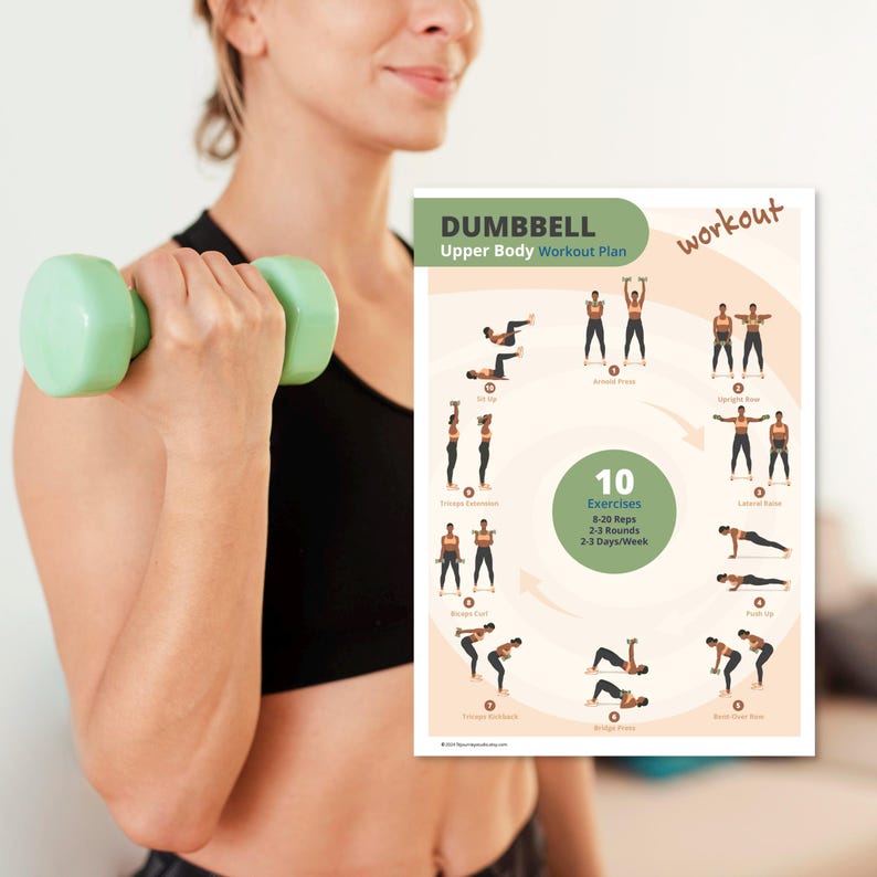 Dumbbell Upper Body Workout Plan: Printable Home Fitness Guide for ...