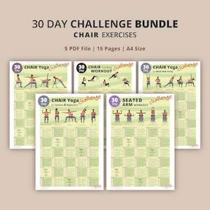30-Day Chair Exercise Challenge Bundle – 5 Printable PDF Workouts | Seated Fitness, Yoga & Arm Strength | A4 Size | Instant Download
