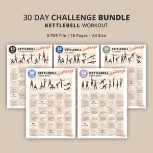 30 Day Kettlebell Workout Challenge Bundle | Home Workout Plan | Kettlebell Exercises Guide | Printable Fitness Tracker | Digital Download