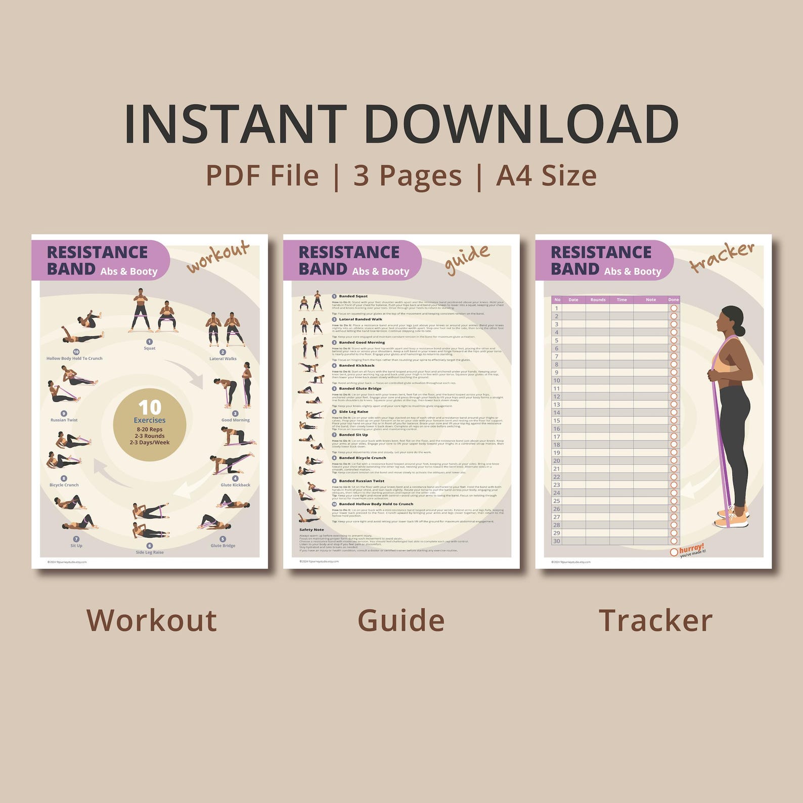 Resistance Band Abs & Booty Workout Plan: Printable Home Fitness Guide ...