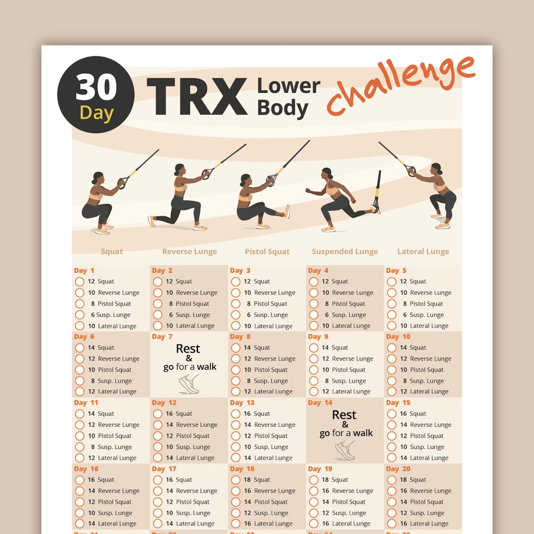 Workout Program Suspension Trainer Exercises Pdf Suspension Training Pdf 30  Day TRX Lower Body Challenge Printable