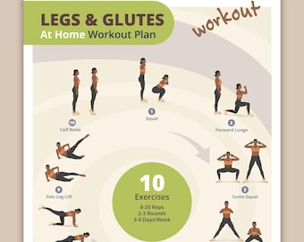 Plan d'entraînement des jambes et des fessiers | Agenda de remise en forme à domicile imprimable pour femme