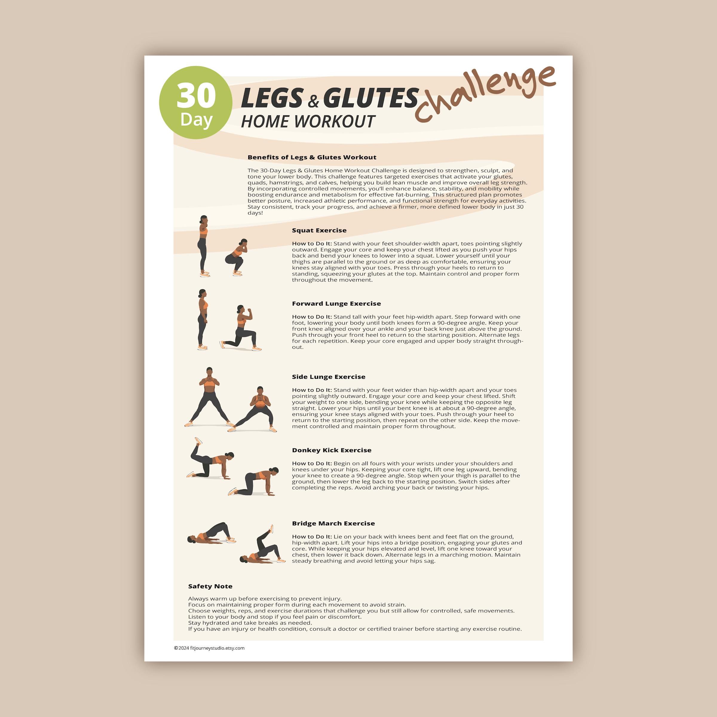 30 Day Legs & Glutes Workout Challenge | Lower Body Exercises ...