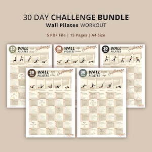 Wall Pilates 30-Day Challenge Bundle – 5 Printable Workout Plans | Home Workout | Exercises Guide And Fitness Tracker | Instant Download PDF