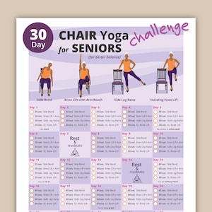 30 Day Chair Yoga For Seniors Challenge | For Better Balance I Printable Chair Workout PDF | Senior Home Workout Plan | Instant Download