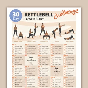 30 Day Kettlebell Lower Body Workout Challenge | Exercise Guide | Strengthen Legs & Glutes | Home Fitness Planner | Instant Download PDF