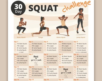 30-Day Squat Challenge | Fitness Workout Plan | Digital Workouts | Printable PDF | Fitness Planner | Lower Body Workout | Instant Download