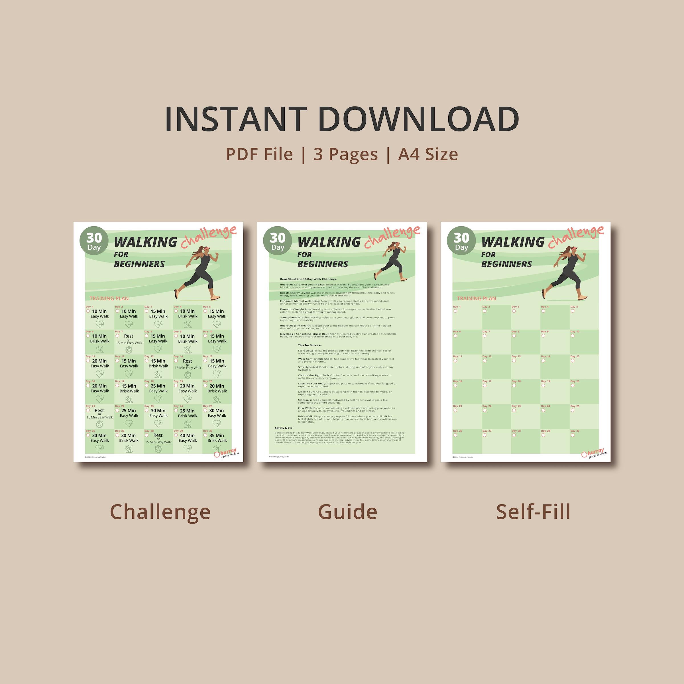 30 Day Walking Challenge for Beginners: Printable Fitness Tracker (PDF ...