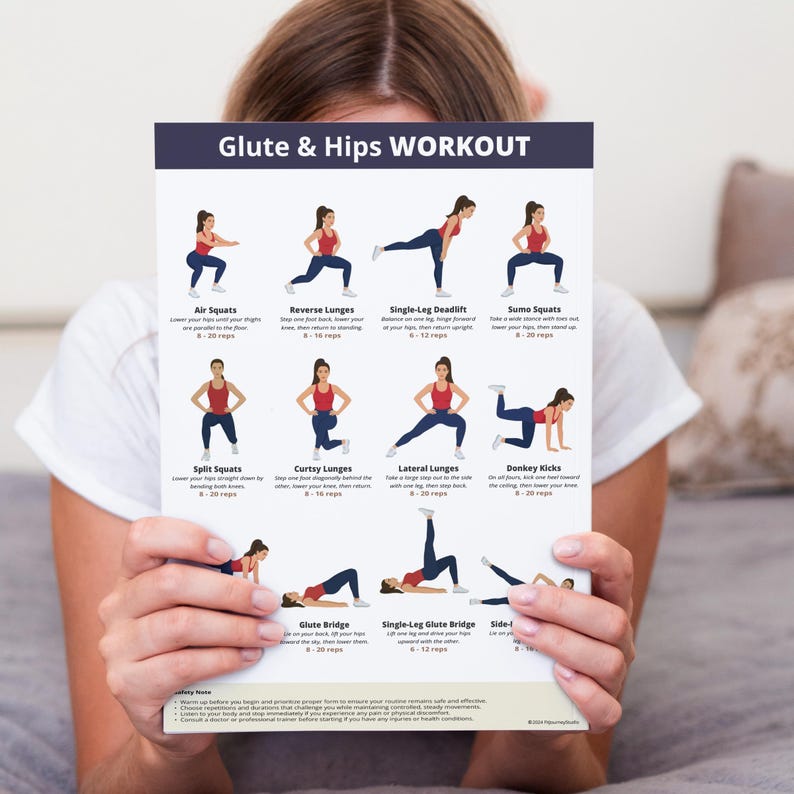 Glute and Hips Workout Poster | 12 Lower Body Exercises | Printable PDF ...