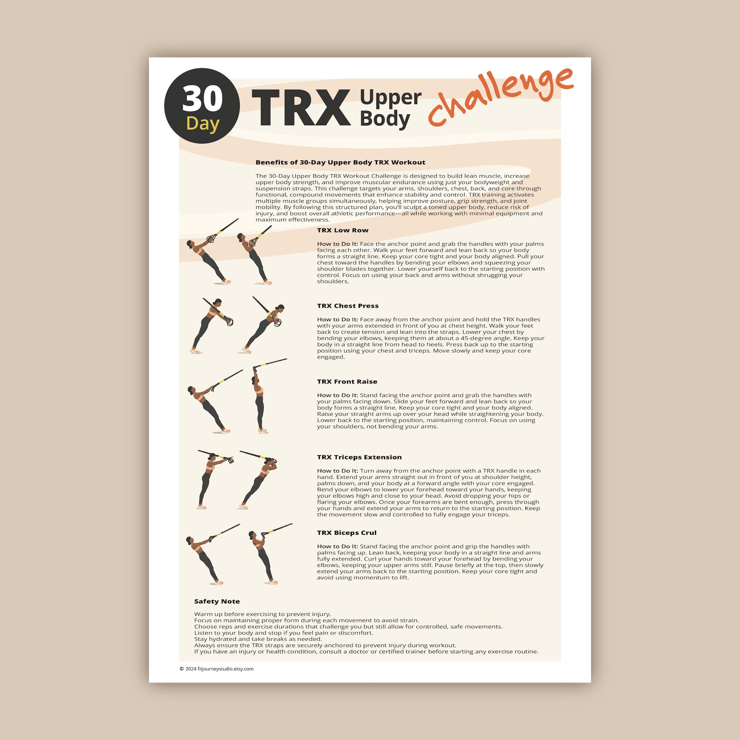30-day Upper Body TRX Workout Challenge: Suspension Training Plan (PDF  Downloadable Tracker) - Etsy Australia