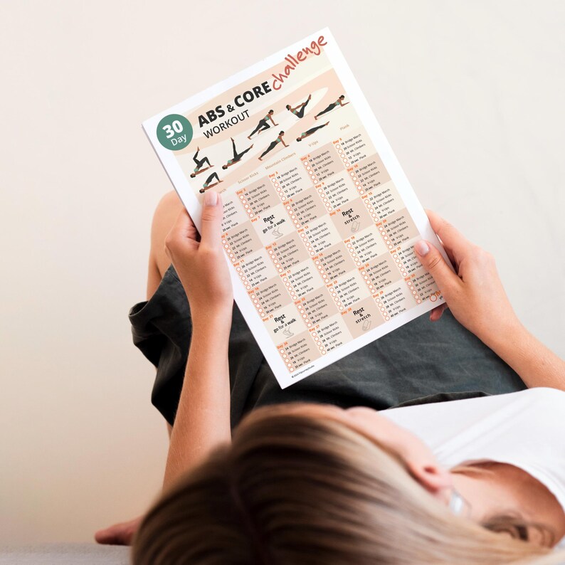 30-day Abs & Core Workout Challenge: Printable Home Fitness Program for ...