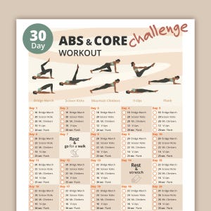 30 Day Abs and Core Workout Challenge | Core Workout Plan | Strengthen Abs & Core | Home Fitness Planner | Home Workout | Instant Download