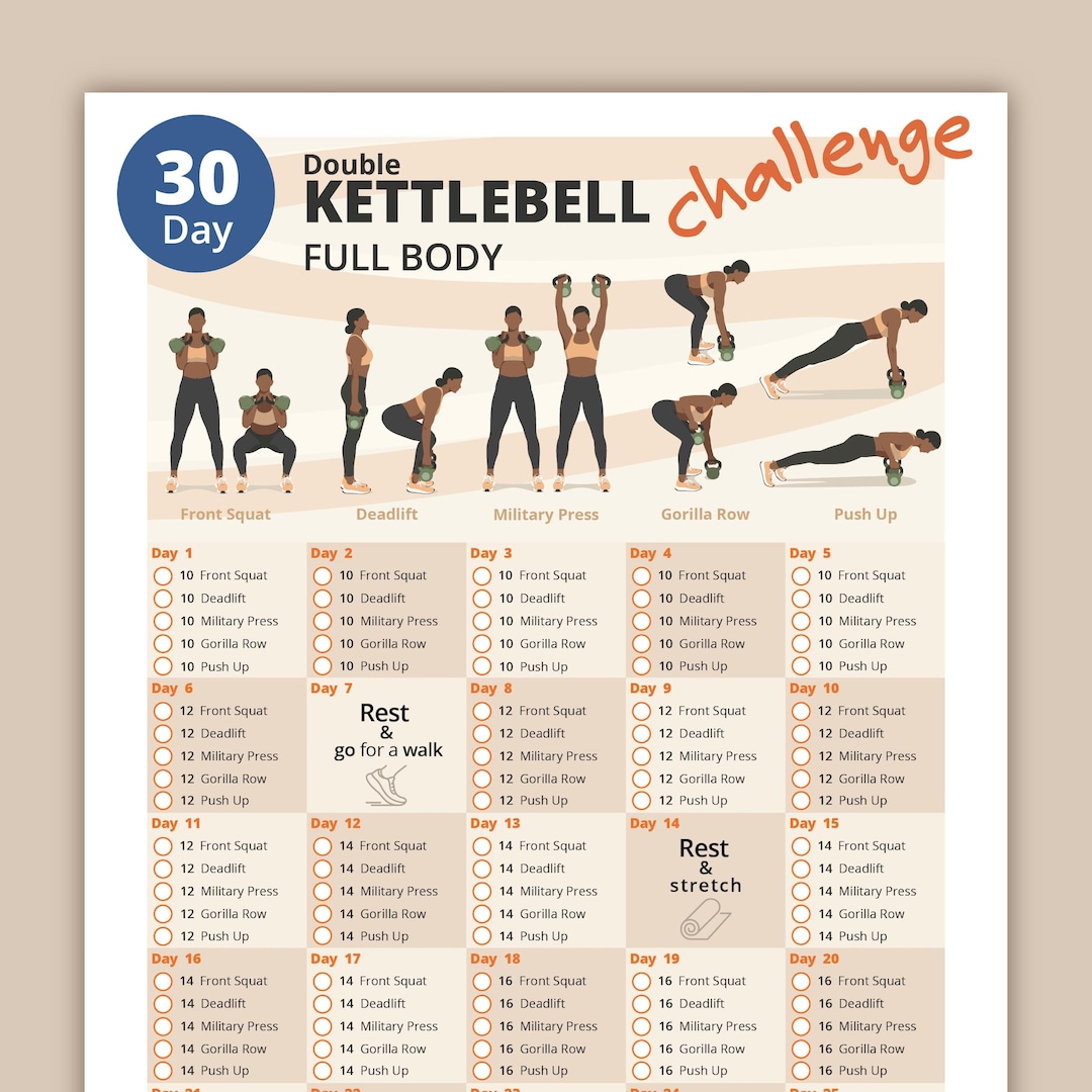 Double Exercise Routine 30 Day Double Kettlebell Workout Challenge: Full Body Fitness (PDF ...
